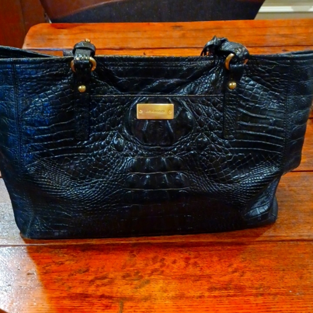 Brahmin Black Croc Asher Medium Tote Bag